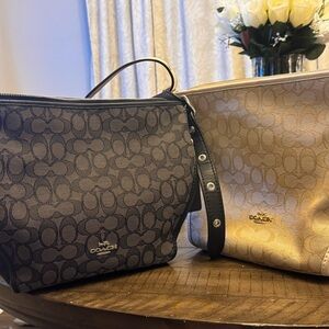 COACH Signature Dufflette Cross-body Shoulder Bag Black Jacquard Leather Silver